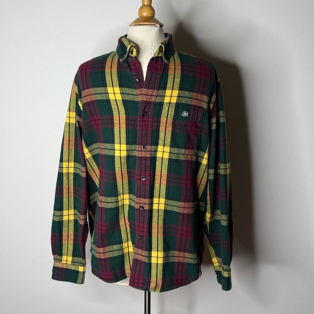L.L. Bean Green and Yellow Scottish Plaid Flannel Shirt